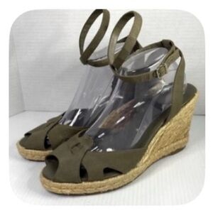 Ralph Lauren Collection Olive Green Espadrille Wedge Sandals Ankle Strap 10